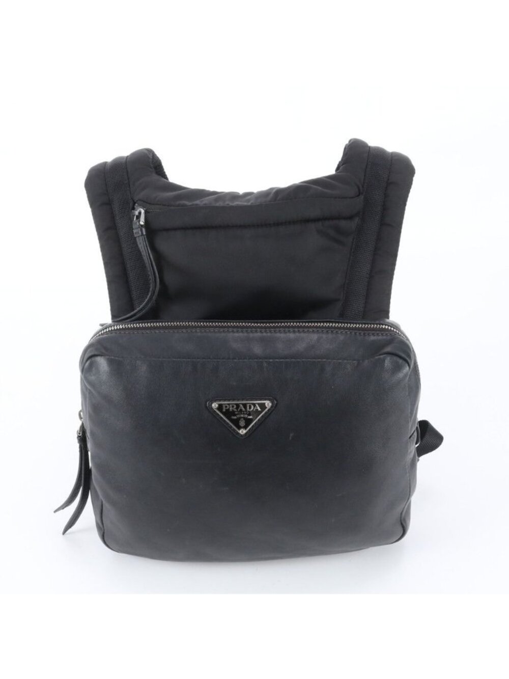 Prada White Tag Triangle Logo Leather Backpack Business